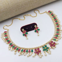 Aamrapali Gold Plated Crystal Stone And Pearls Necklace Set