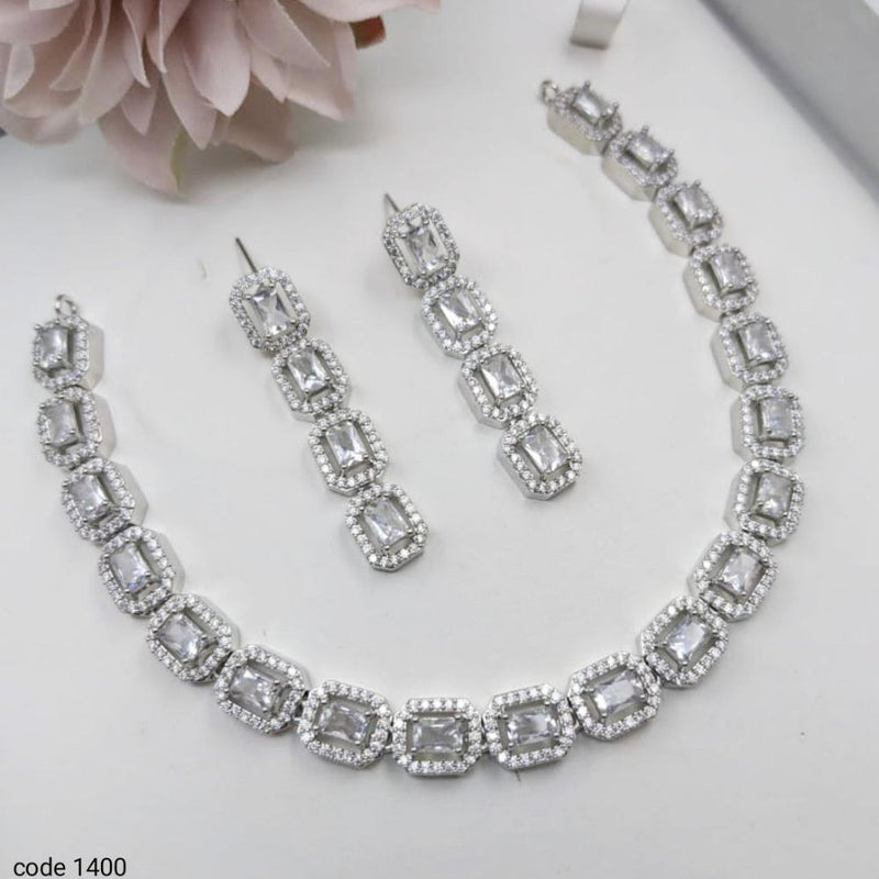 Aamrapali Silver Plated American Diamond Necklace Set