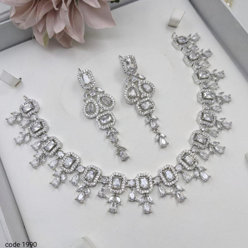 Aamrapali Silver Plated American Diamond Necklace Set