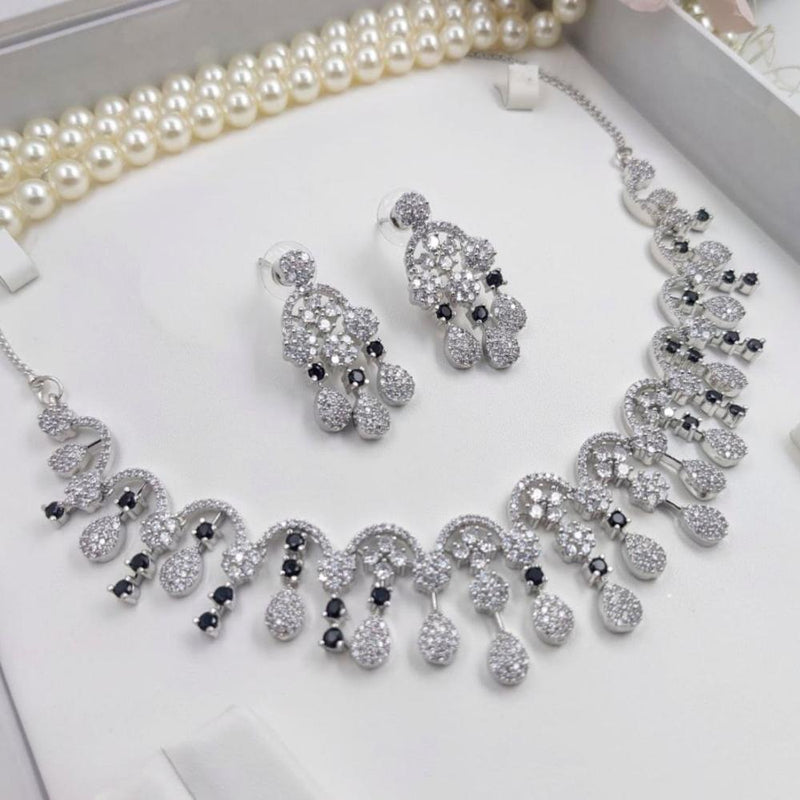 Aamrapali Silver Plated American Diamond Necklace Set