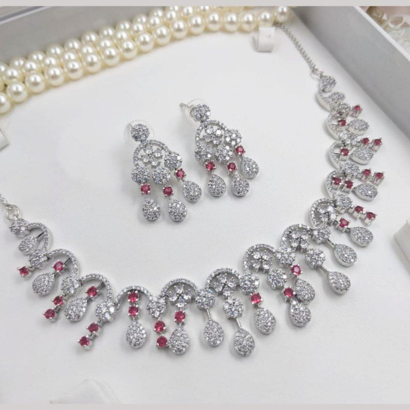 Aamrapali Silver Plated American Diamond Necklace Set