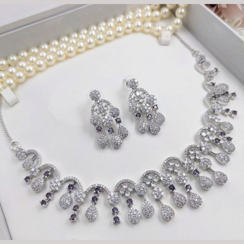 Aamrapali Silver Plated American Diamond Necklace Set