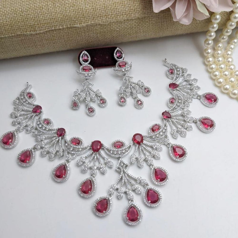 Aamrapali Silver Plated American Diamond Necklace Set