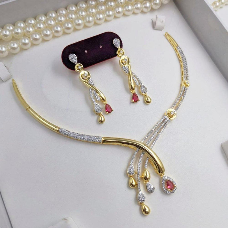 Aamrapali Gold Plated American Diamond Necklace Set