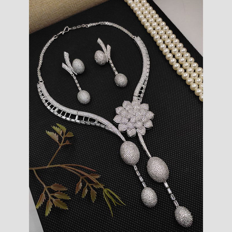 Aamrapali Silver Plated American Diamond Necklace Set