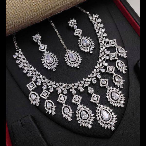 Aamrapali Silver Plated American Diamond Necklace Set