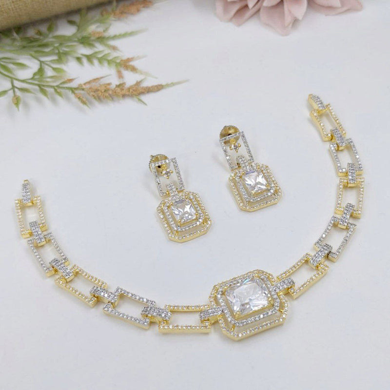 Aamrapali Gold Plated American Diamond Choker Necklace Set