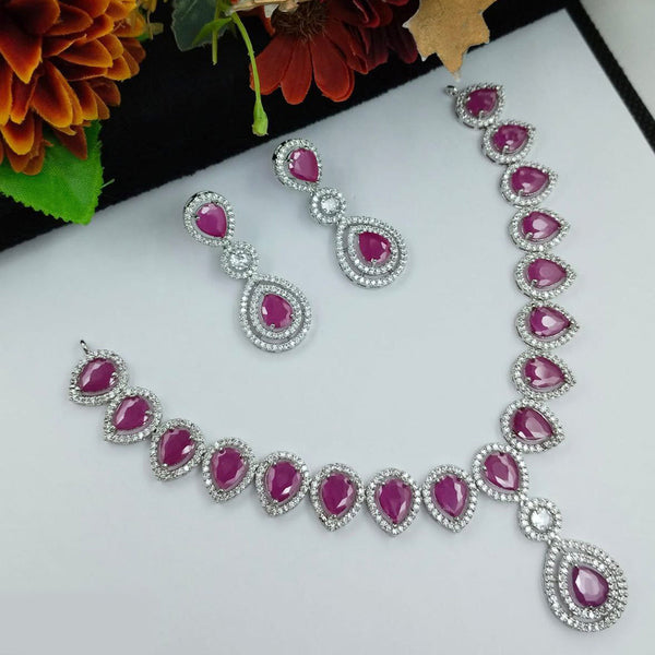 Aamrapali Silver Plated American Diamond Necklace Set