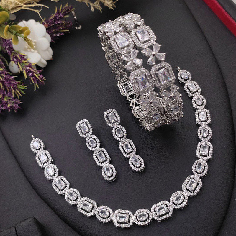 Aamrapali Silver Plated American Diamond Combo Set