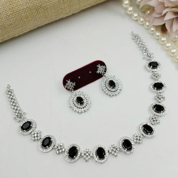 Aamrapali Silver Palted American Diamond Necklace Set