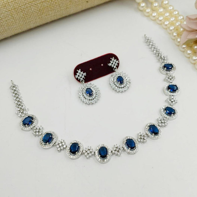 Aamrapali Silver Palted American Diamond Necklace Set