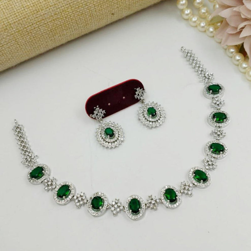 Aamrapali Silver Palted American Diamond Necklace Set