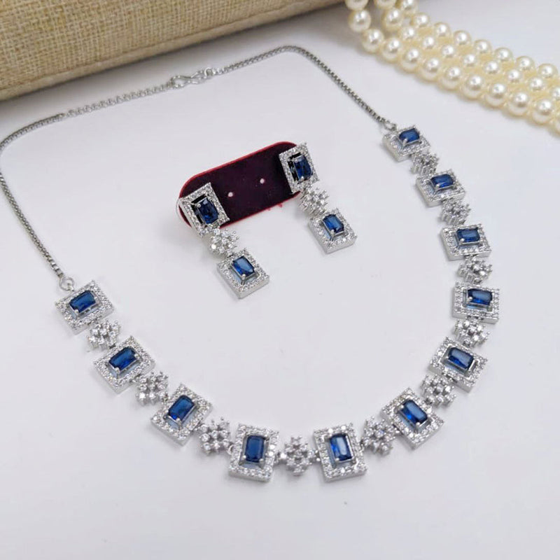 Aamrapali Silver Plated American Diamond Necklace Set