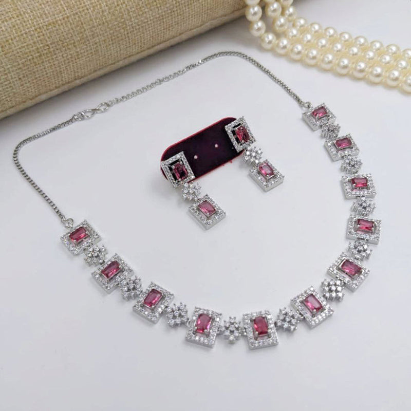 Aamrapali Silver Plated American Diamond Necklace Set