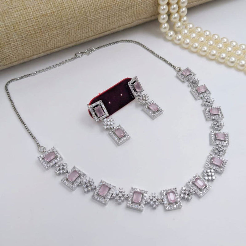 Aamrapali Silver Plated American Diamond Necklace Set