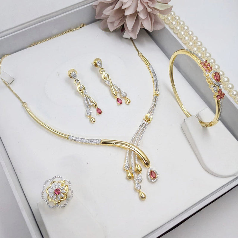 Aamrapali Gold Plated American Diamond Combo Set