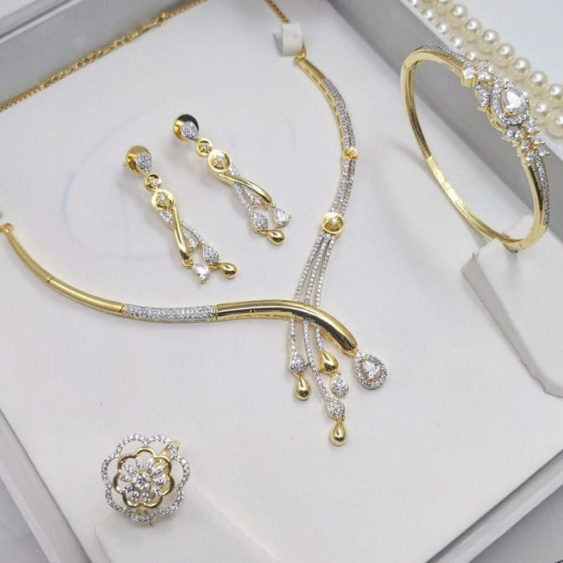 Aamrapali Gold Plated American Diamond Combo Set