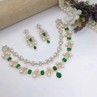 Aamrapali Gold Plated American Diamonds And Pearls Necklace Set