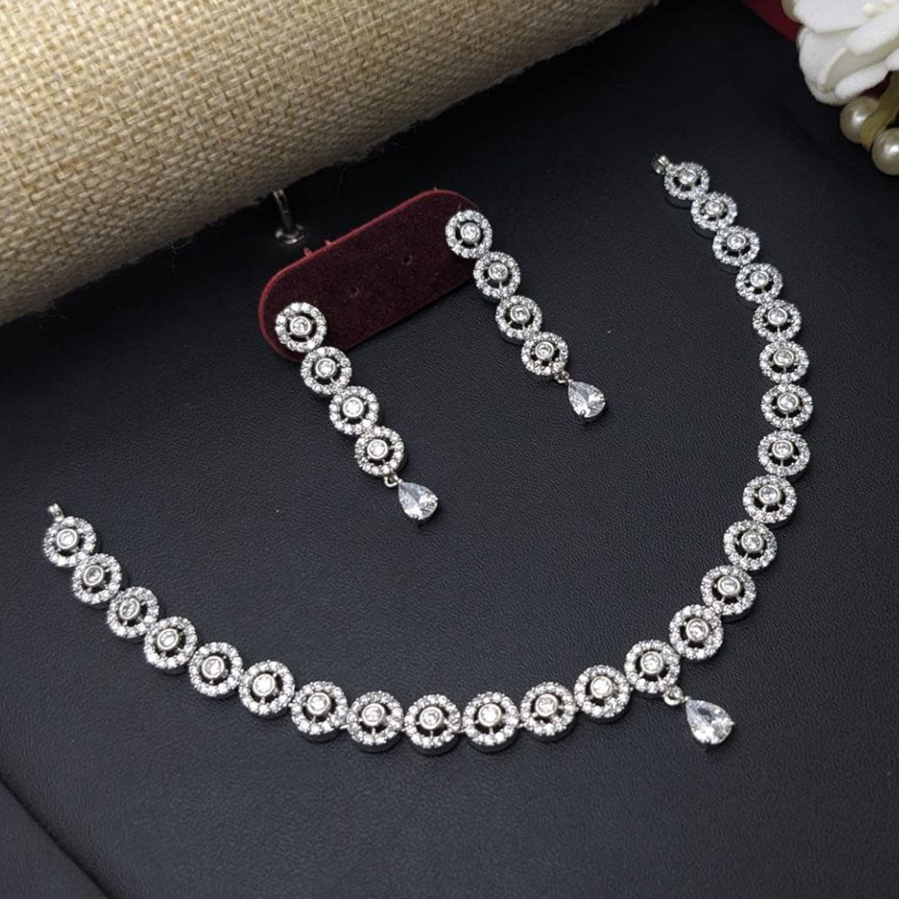 Aamrapali Silver Plated American Diamonds Necklace Set