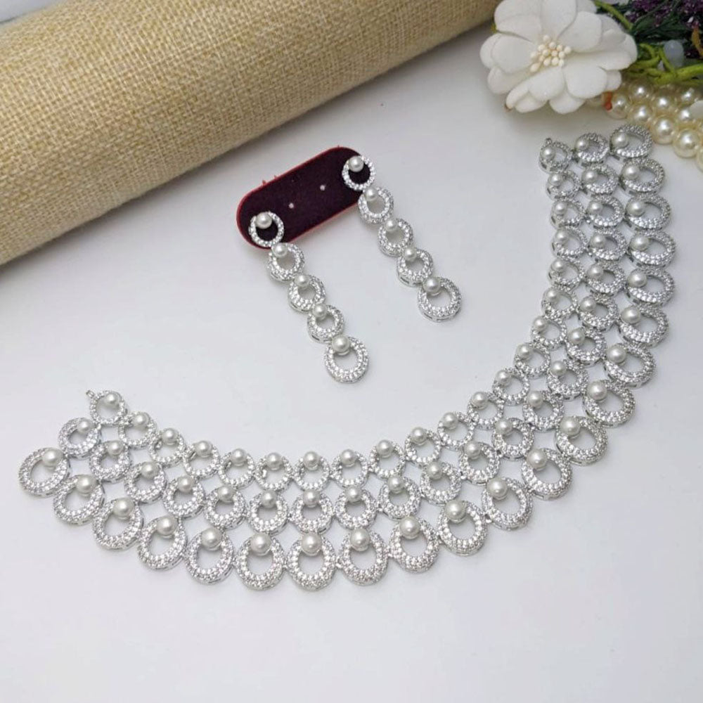 Aamrapali Silver Plated American Diamonds Necklace Set