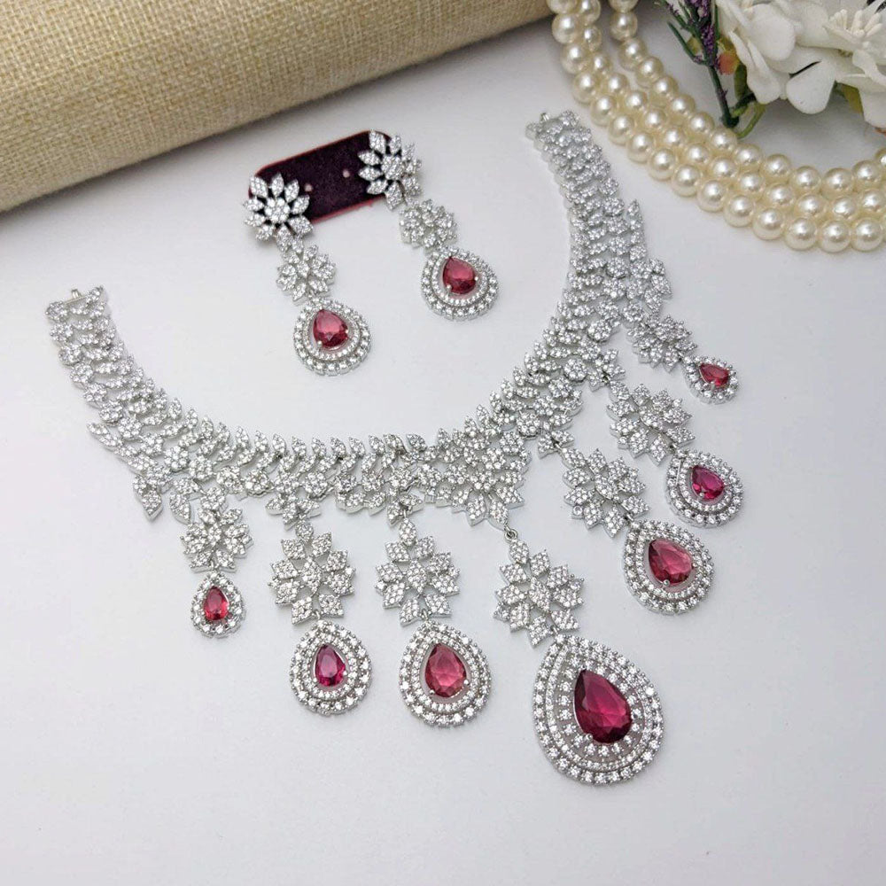 Aamrapali Silver Plated American Diamonds Necklace Set