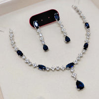 Aamrapali Glamour Silver Shine American Diamond Necklace Set