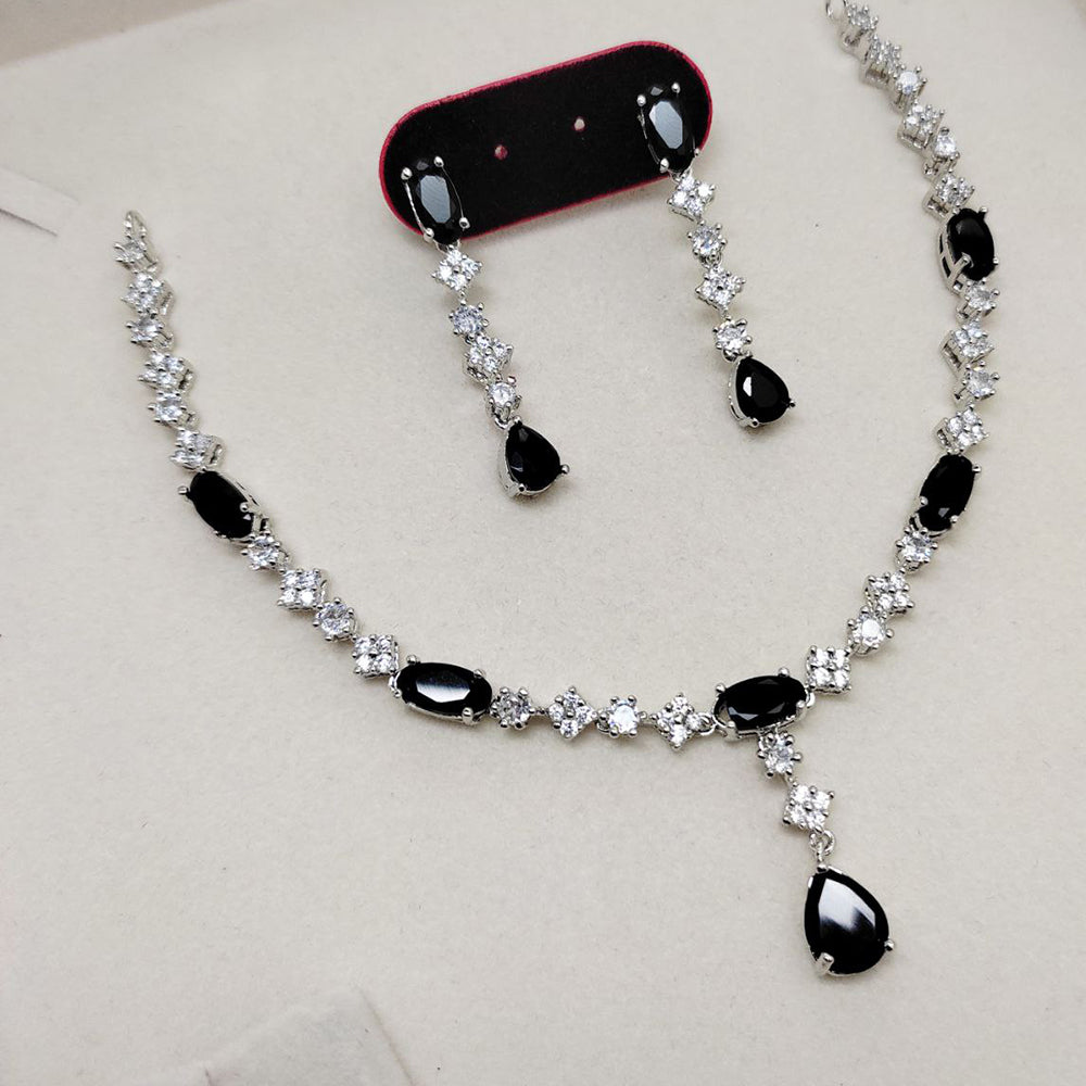 Aamrapali Glamour Silver Shine American Diamond Necklace Set