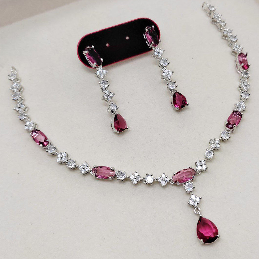 Aamrapali Glamour Silver Shine American Diamond Necklace Set