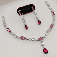 Aamrapali Glamour Silver Shine American Diamond Necklace Set
