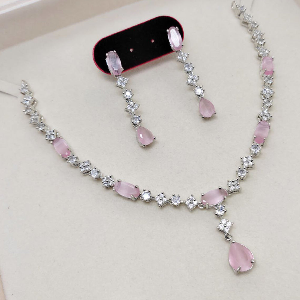 Aamrapali Glamour Silver Shine American Diamond Necklace Set