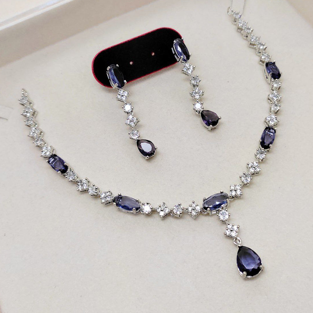 Aamrapali Glamour Silver Shine American Diamond Necklace Set