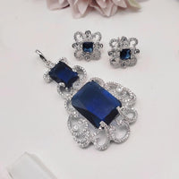 Aamrapali Elegant Silver Plated Dazzling American Diamonds Chain Pendant Set