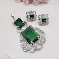 Aamrapali Elegant Silver Plated Dazzling American Diamonds Chain Pendant Set