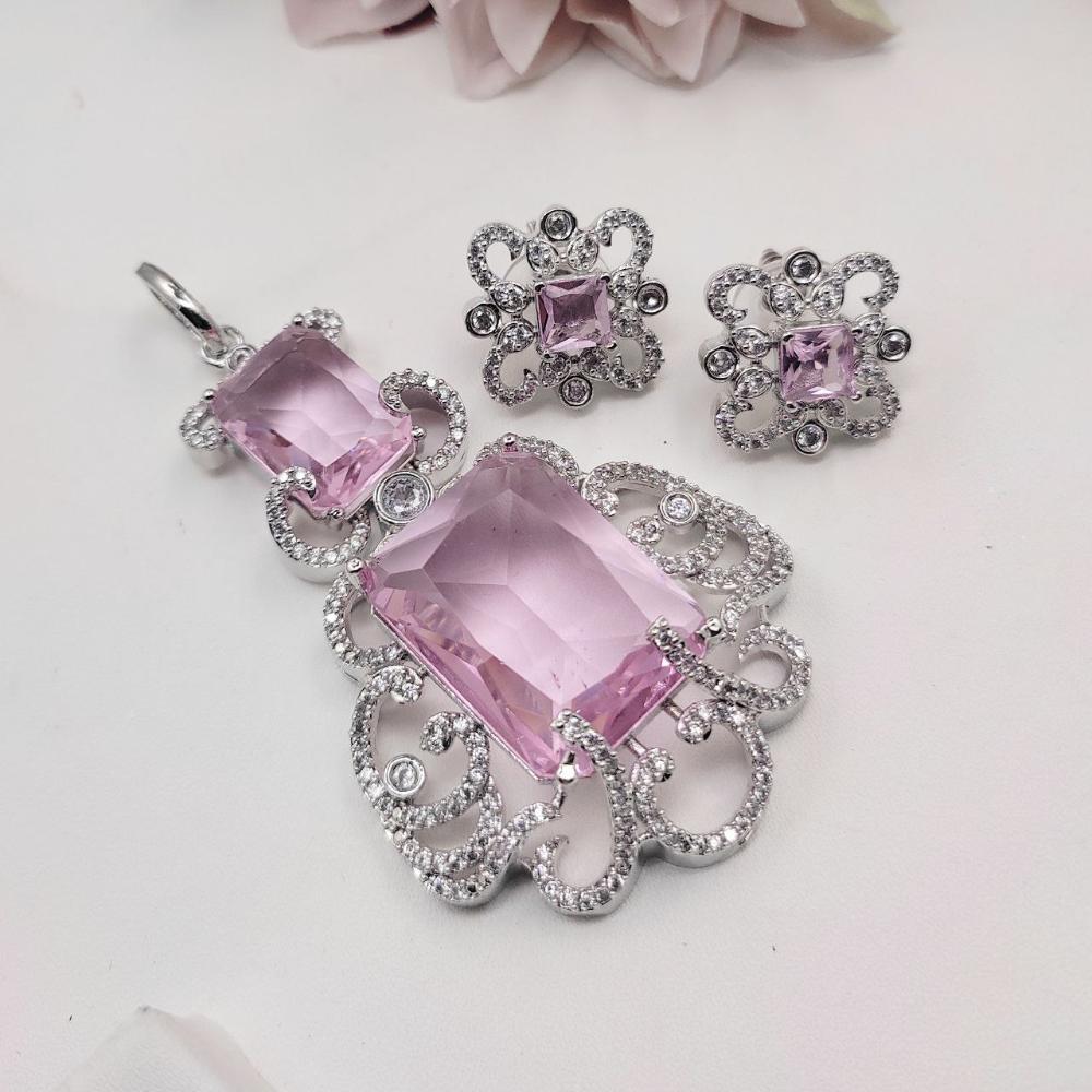 Aamrapali Elegant Silver Plated Dazzling American Diamonds Chain Pendant Set