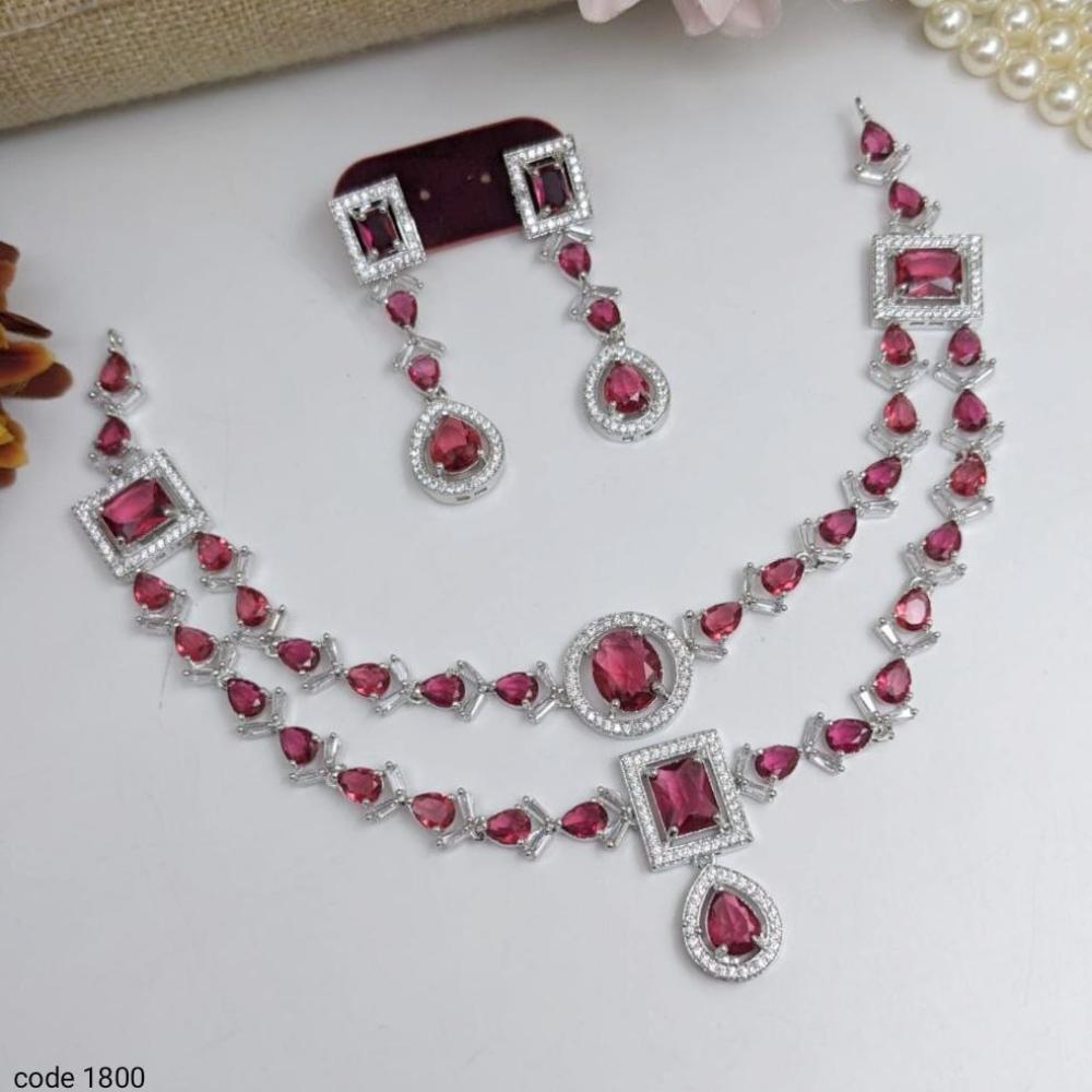 Aamrapali Glamour Silver Shine American Diamond Necklace Set