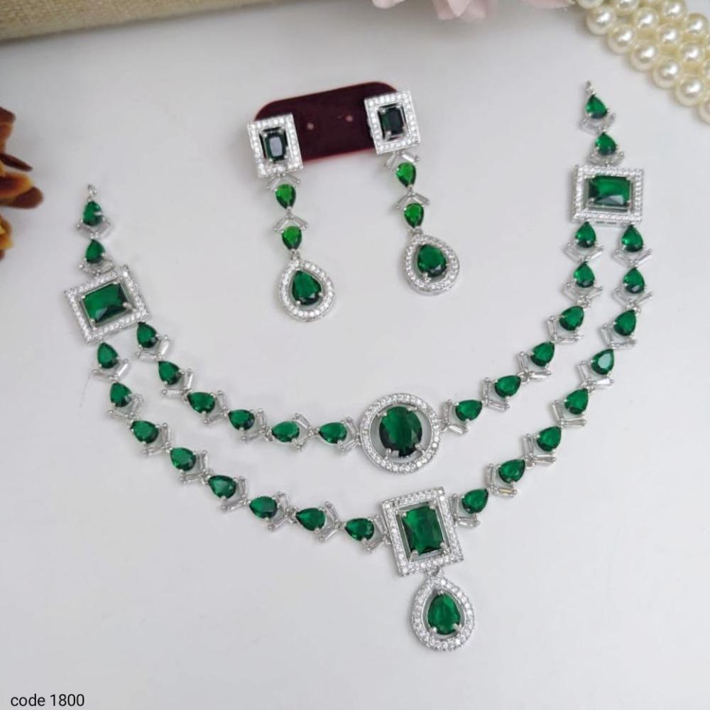 Aamrapali Glamour Silver Shine American Diamond Necklace Set