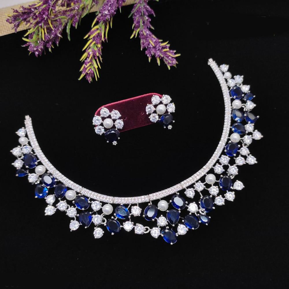 Aamrapali Glamour Silver Shine American Diamond Necklace Set