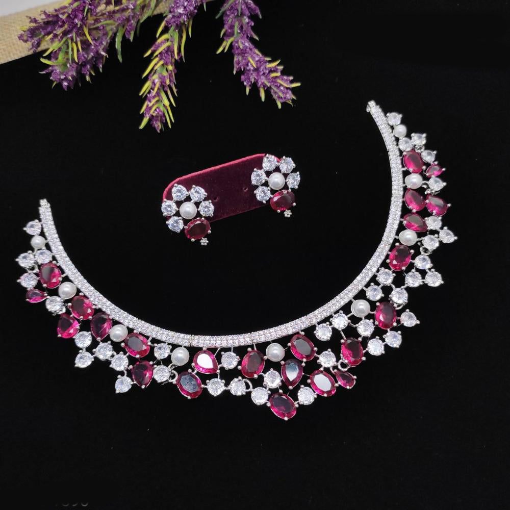 Aamrapali Glamour Silver Shine American Diamond Necklace Set