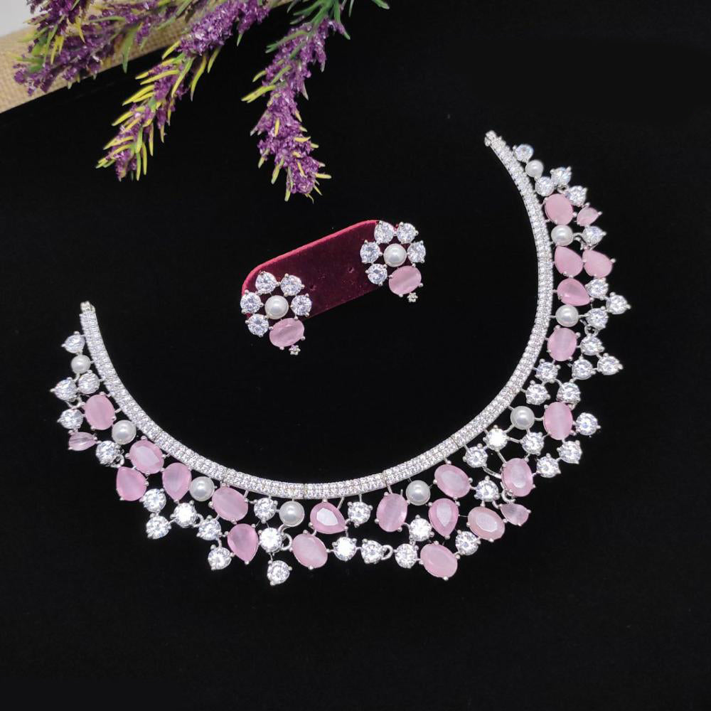 Aamrapali Glamour Silver Shine American Diamond Necklace Set