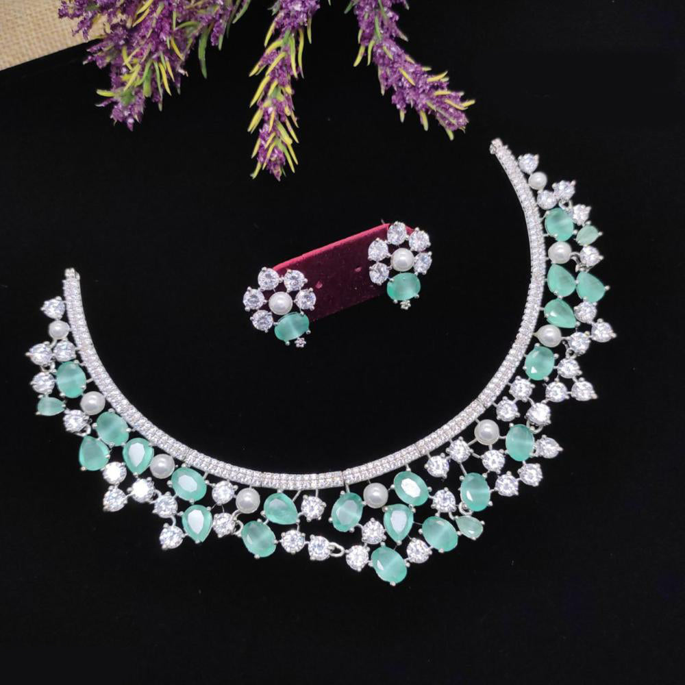 Aamrapali Glamour Silver Shine American Diamond Necklace Set