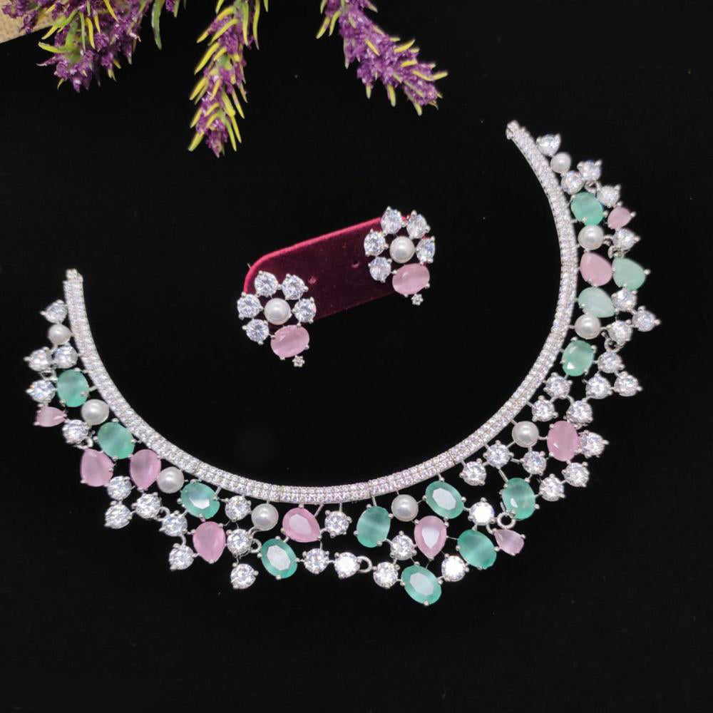 Aamrapali Glamour Silver Shine American Diamond Necklace Set