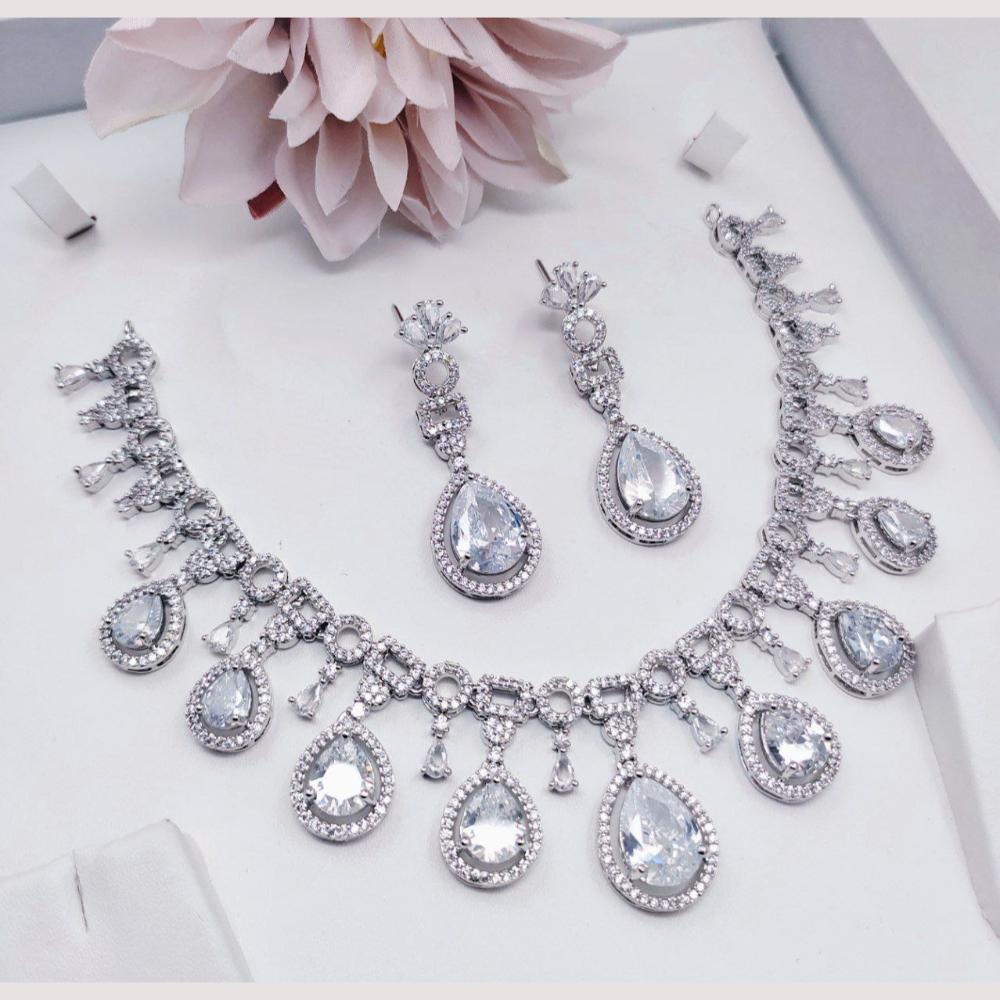Aamrapali Modern Silver Plated with Sparkling American Daimonds Necklace Set