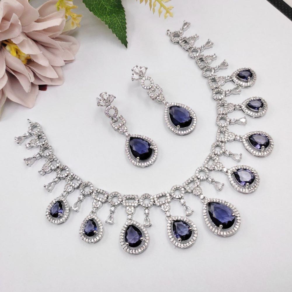 Aamrapali Glamour Silver Shine American Diamond Necklace Set