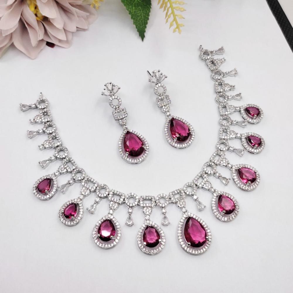 Aamrapali Glamour Silver Shine American Diamond Necklace Set