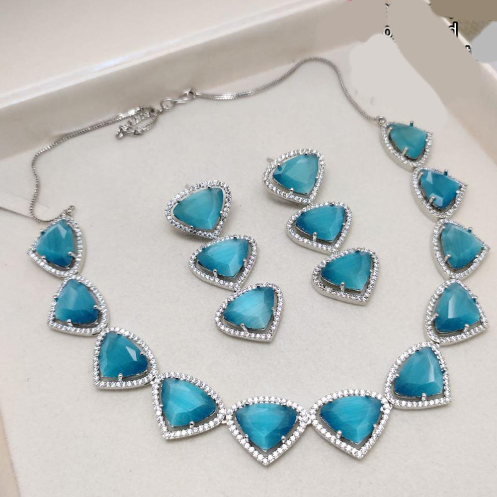 Aamrapali Modern Silver Plated with Sparkling Crystal Stone Necklace Set