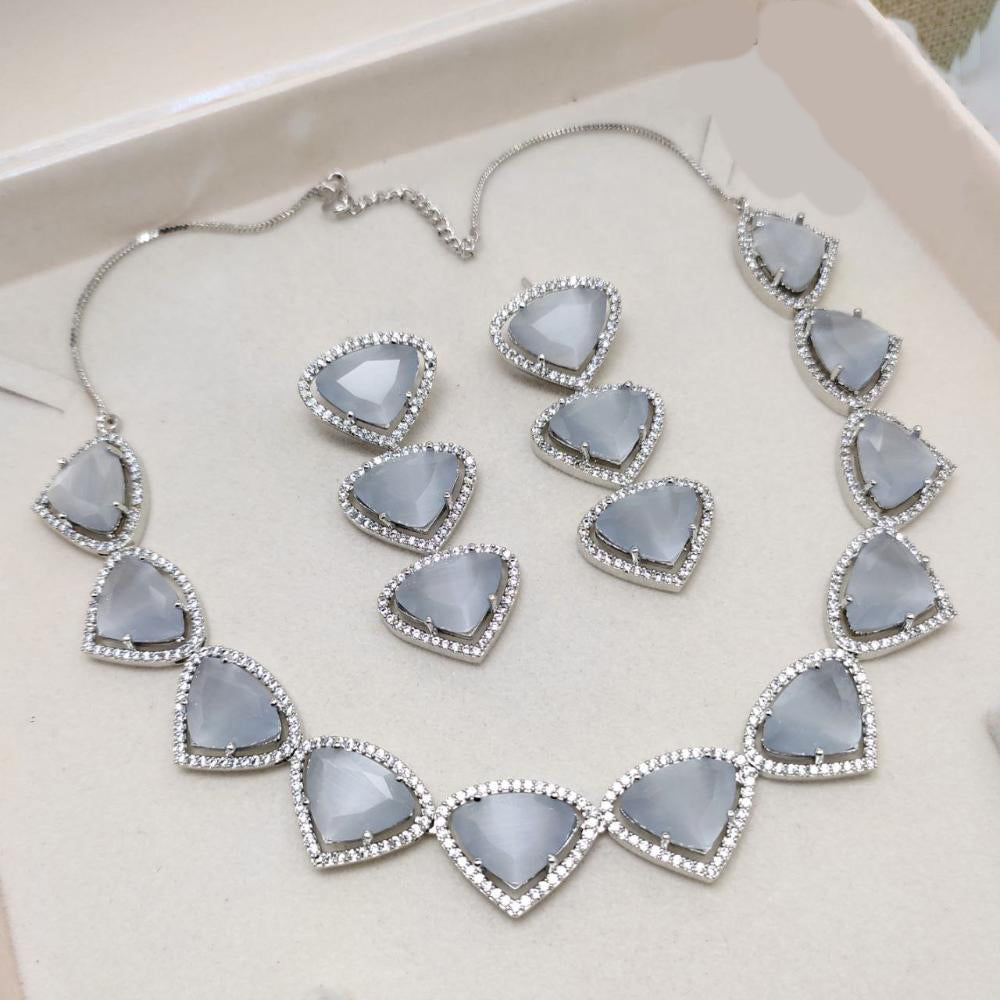 Aamrapali Modern Silver Plated with Sparkling Crystal Stone Necklace Set