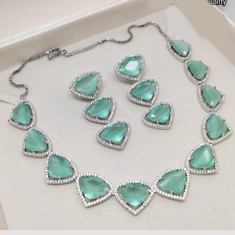 Aamrapali Modern Silver Plated with Sparkling Crystal Stone Necklace Set
