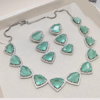 Aamrapali Modern Silver Plated with Sparkling Crystal Stone Necklace Set