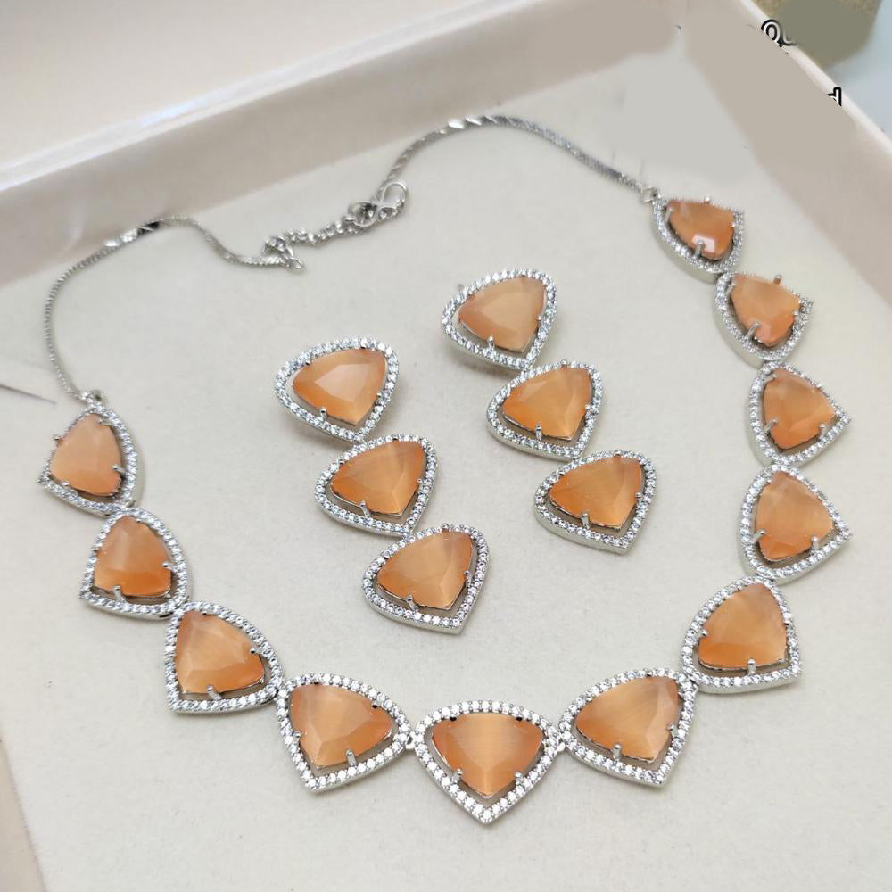 Aamrapali Modern Silver Plated with Sparkling Crystal Stone Necklace Set