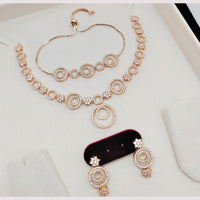 Aamrapali Glam Rose Gold Plated Austrian Stone for Elegant Occasions Necklace Set
